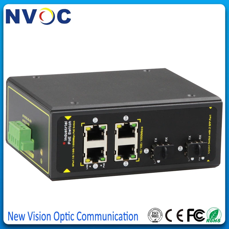 

4 Port POE 10/100/1000M IEEE802.3af/at+2SFP 1000M,1000M Unmanaged Two-layer 6Ports Full Gigabit Industrial Ethernet SFP Switch