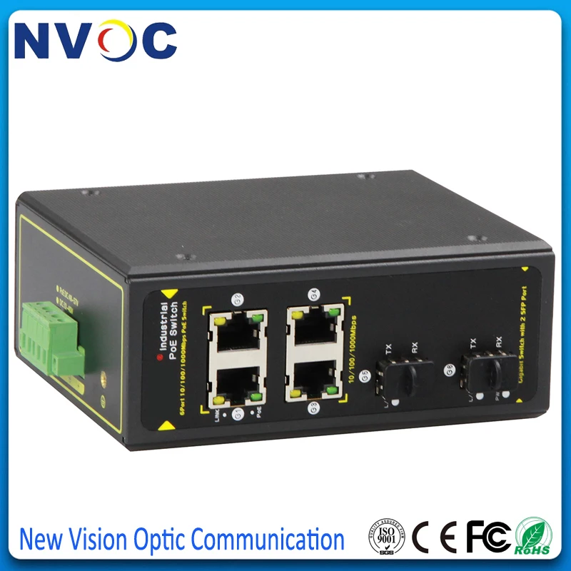 4-портовый POE 10/100/1000M IEEE802.3af/at + 2SFP 1000 м неуправляемый двухслойный 6-портовый s