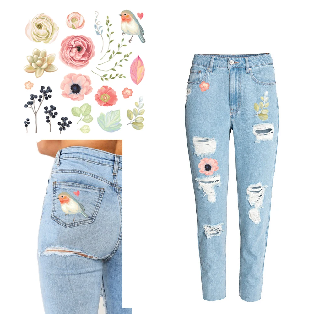 

Small Size Flower and Bird Heat Transfer Patch DIY T-Shirt Underware Jacket Hat Socks Ironing Heat Transfer Sticker Washable