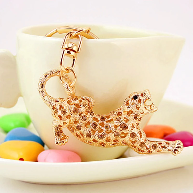 Pro Acme novedad Leopard rhinestone llavero aleación llavero titular mujeres bolsa Chams colgante Llaveros coche llaveros pwk0702