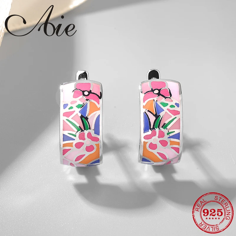 Модные, трендовые, 925 пробы, серебряные, сделай сам, Роскошные, розовые, с цветочным узором, красочные, эмалированные, тонкие серьги-гвоздики, вечерние ювелирные изделия