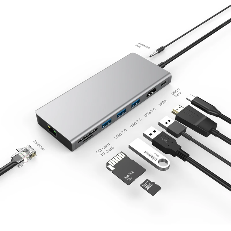 USB C концентратор 9 в 1 3 0 к HDMI 4K SD/TF кардридер PD зарядка гигабитный Ethernet rj45 адаптер