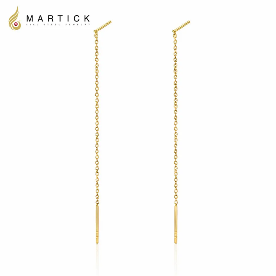 

Martick Simple Ear Line Gold-color Fashion Jewelry Stainless Steel Personalized Chain Ear Wire Stud Earrings For Women E175