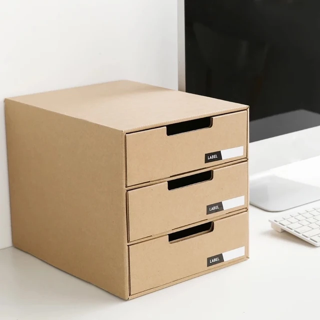 A4 3 Layer Kraft Paper Desktop Drawer Style Storage Box Simple DIY