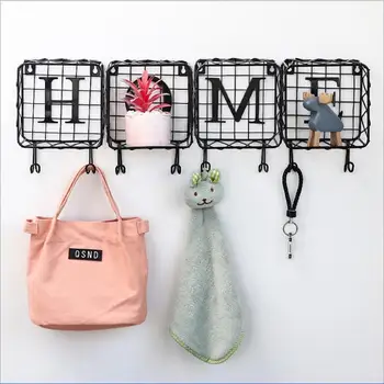 

LOVE AND HOME ENGLISH LETTER Iron Wall Hanger with Baske Metal Hook House Key Storage Basket Garden Wooden Decor
