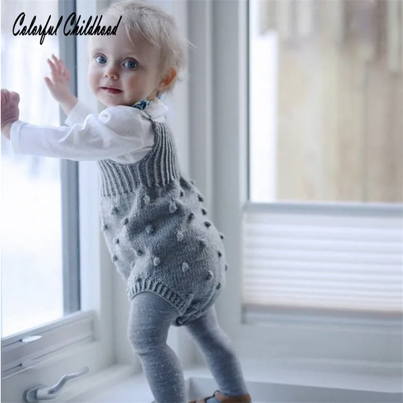 

0-2Y infant bubble ball jumpsuits autumn dot-knitted thick romper sleeveless spielanzug/bebek romper/baju monyet bayi