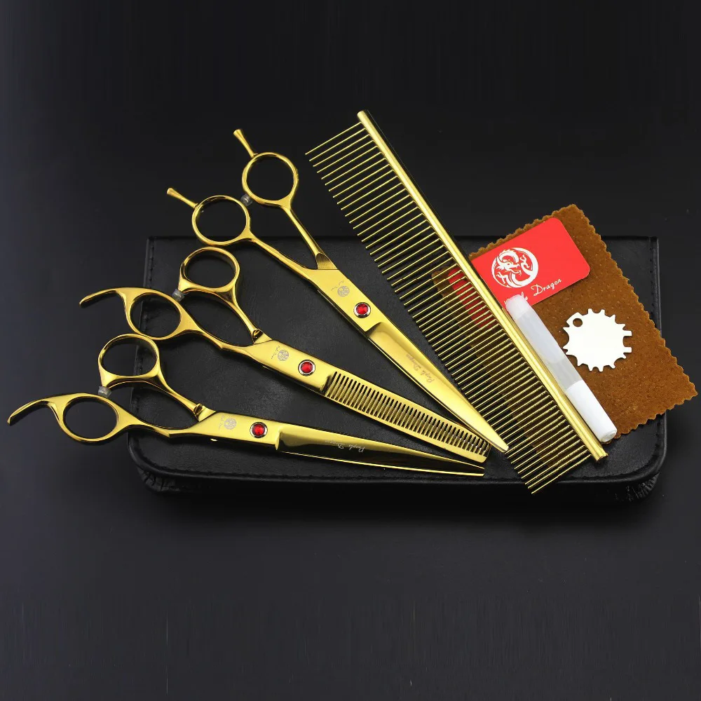 

7.0Inch 3Pcs/Set JP440C Purple Dragon Pet Grooming Scissors Gold Dog Shears Big