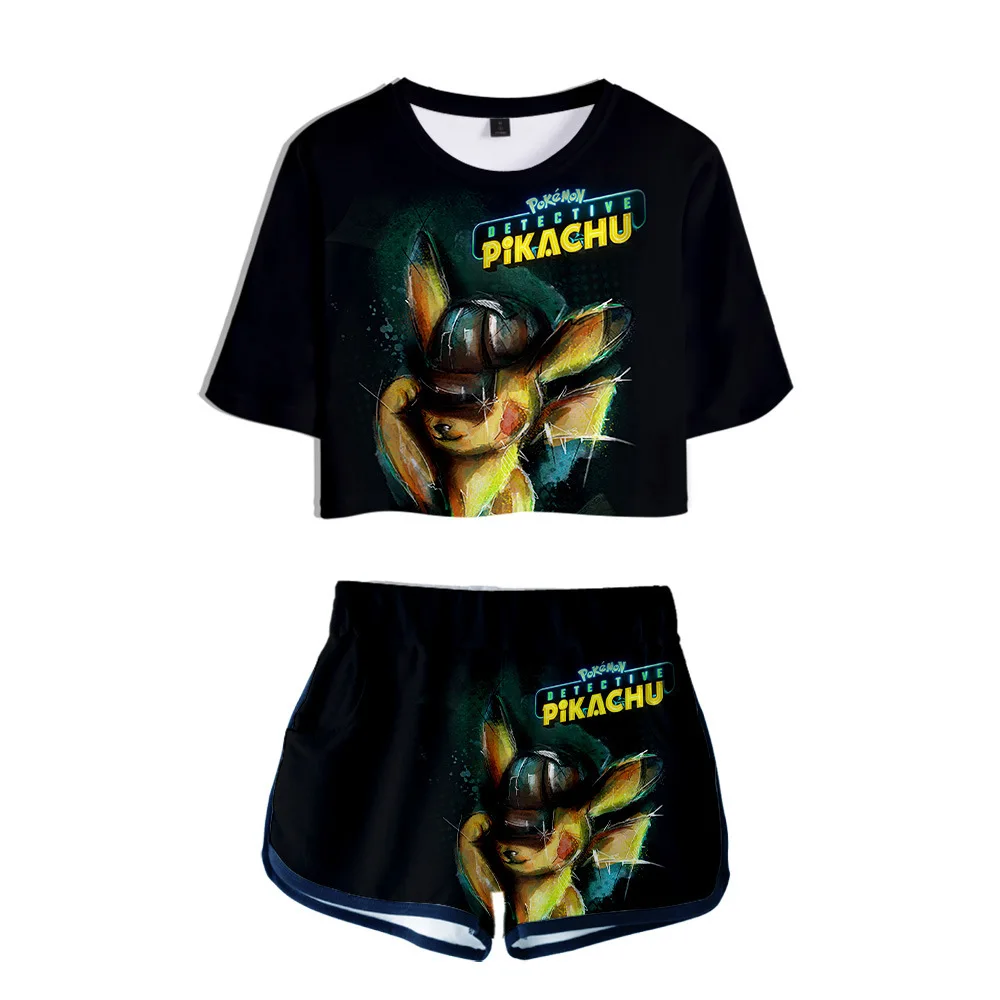 Детектива Пикачу Женская одежда комплект из двух предметов женская одежда 3D футболка женский костюм шорты летний топ ансамбль женский покемон