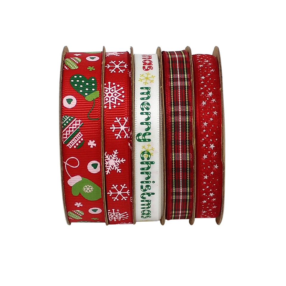 HUADODO 25 м мульти рождественские атласные ленты с принтом корсаж для ручной работы DIY шитье подарочная упаковка Рождественский ленточный аксессуар
