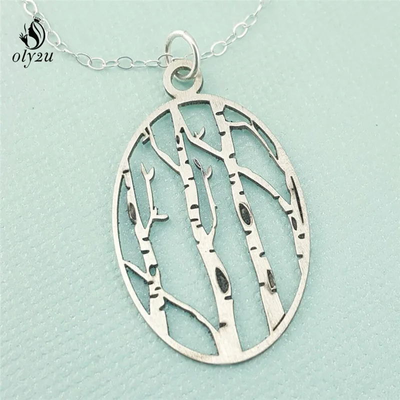 Birch Tree Necklace Woodland Jewelry Outdoor Gift Natural Oval Pendant Jewelry Woodland Jewelry