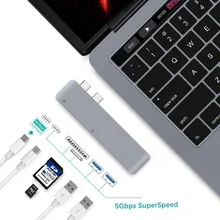 Алюминиевый двойной USB C концентратор TF/SD/Micro SD кард-ридер 2 USB 3,0 тип-c разветвитель адаптер быстрой зарядки порт для Macbook Pro 13 15