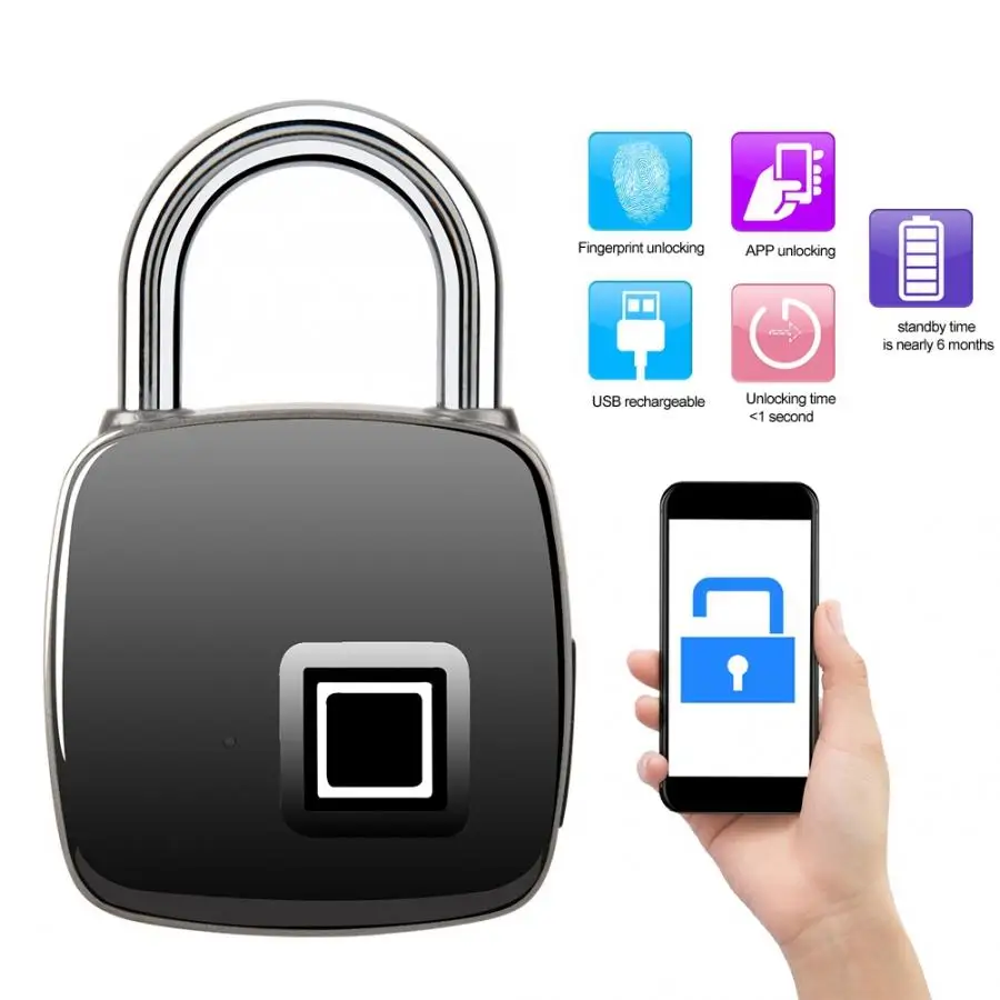 

BT Fingerprint Padlock Smart Keyless Padlock Luggage Backpack Lock Fingerprint Door Lock cerradura puerta