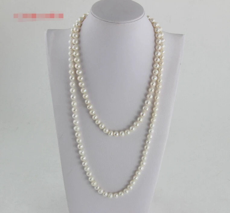 

New 7-8mm White Sea Cultured Pearl Necklace 47 Inch^^^@^Noble style Natural Fine jewe FREE SHIPPING