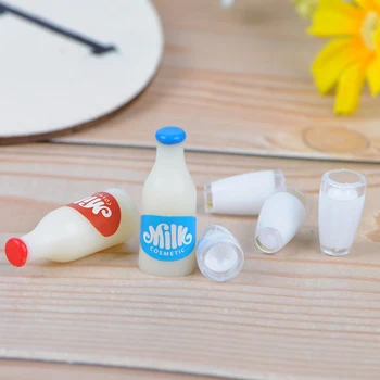 

1:12 Breakfast Miniature Food Plastic+Resin Coffee Wine Bread basket Milk Bottles+milk cup