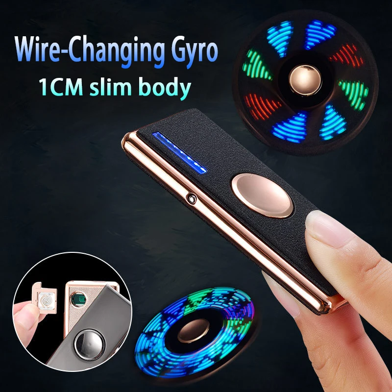 

USB Charging Lighter Fingertip Gyro Glow In Dark Light Fidget Hand Spinner Top Spinners Stress Cigarette Accessorie Men's Gift E