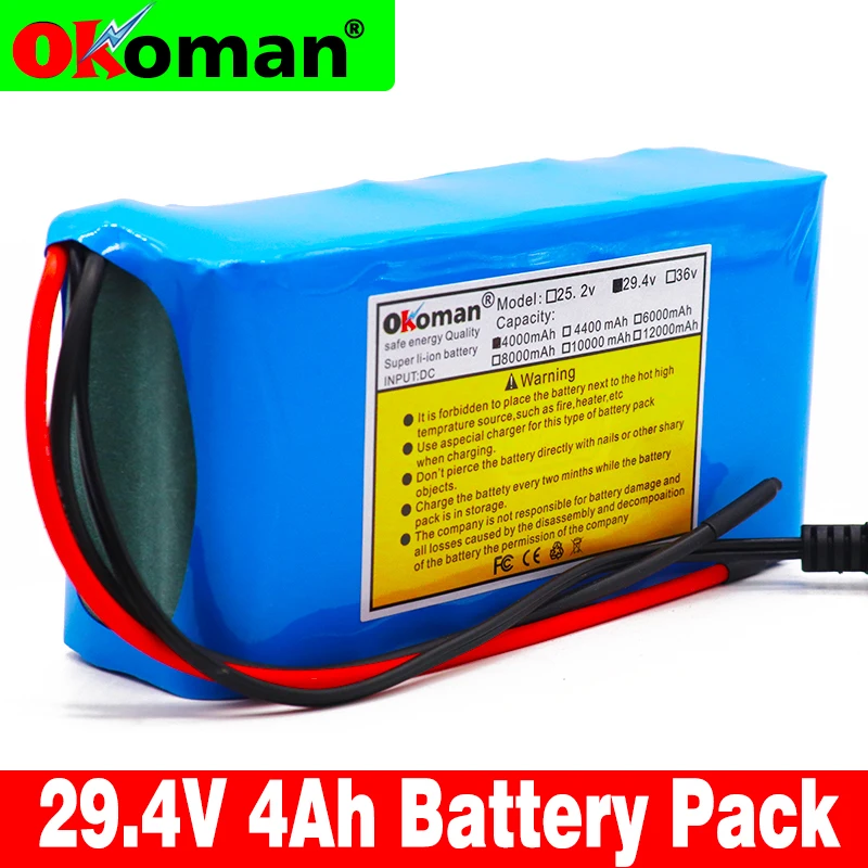 Large capacity 24V 4Ah 7S2P 18650 Battery li-ion battery 29.4v 4000mAh electric bicycle moped /electric/lithium ion battery pack
