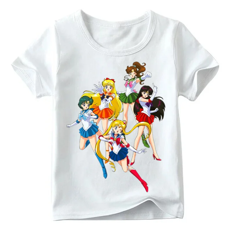 Забавная детская футболка с принтом Сейлор Мун Летняя коллекция года, Camiseta, белые топы для маленьких девочек от 2 до 10 лет, детская одежда HKP5195 - Цвет: White C