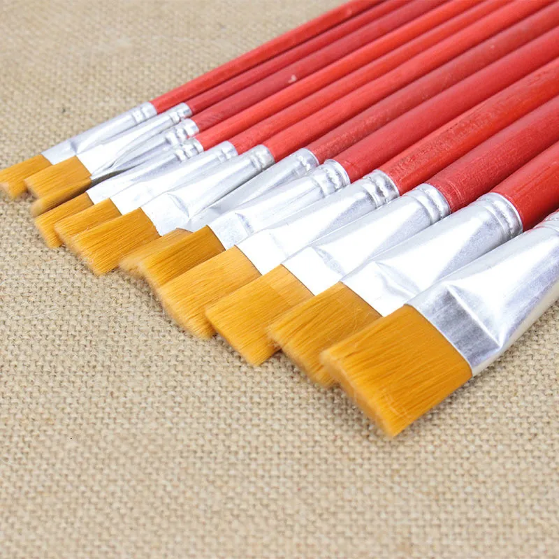 Kopen Rode Staaf Nylon Borstel Aquarel Gouache Acryl Kwasten Set Art Supplies Voor Kinderen Schilderen Leveringen Verf Gereedschap