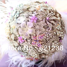 Держащие цветы сиреневые перья, страусиное перо и брошь букет идеи, свадебные украшения на выбор для хранения цветов