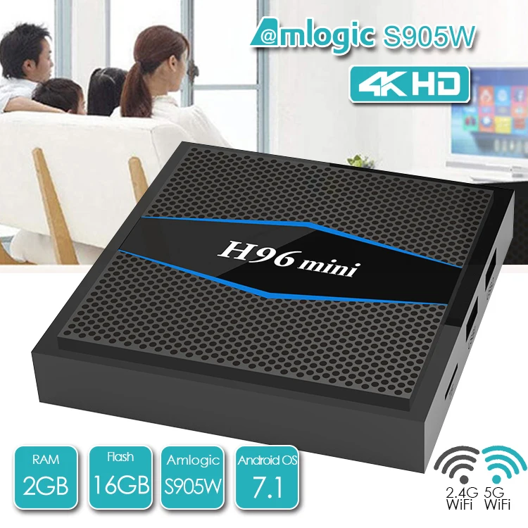 

H96 mini Android 7.1 Amlogic S905W Quad Core Smart TV Box 2GB 16GB Support 2.4/5 GHz WiFi 100M LAN Bluetooth 4.0 H.265 4K
