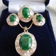 Высококачественные изделия кристалл Ювелирные изделия из кристаллов комплект зеленый драгоценный камень декор циркон серьги, кулон, кольцо Наборы для ухода за кожей золотой Настоящее серебро