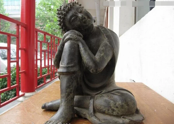 

Collectible bronze lion statue S1167 10" Tibet Fane bronze Carved of pensive rest tathagata Sakyamuni buddha statue
