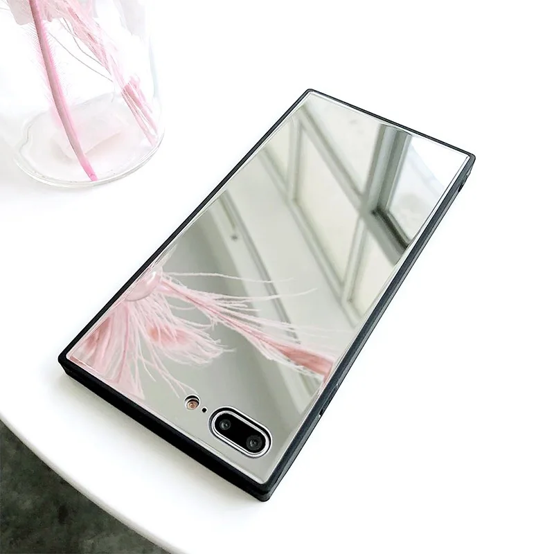 YISHANGOU Mirror Glass Square Back Case For iPhone 11 6 6S 7 8 Plus X XR XS Max Phone Case Soft Silicone Bumper Cover