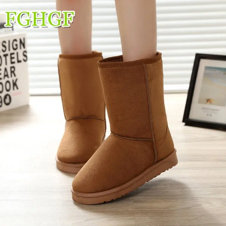 

Warm Fur Women Snow Boots Flat Winter Shoes Flock Mid-calf Boots Female Basic Snow Casual Shoes Size 36-40