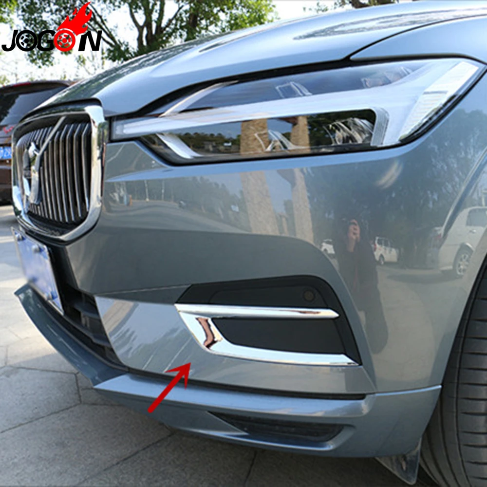 

For Volvo XC60 2018 2019 Car Styling Front Foglamp Fog Light Cover Frame Trim 2PCS Bezel Accessories Bright Silver