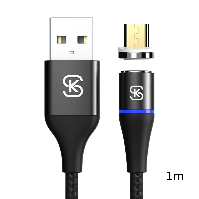 SIKAI 2m 3A нейлоновый Круглый Магнитный Кабель Micro кабель для iPhone Microusb QC3.0 Магнитный кабель для samsung galaxy s8 9 10 - Цвет: Black for micro