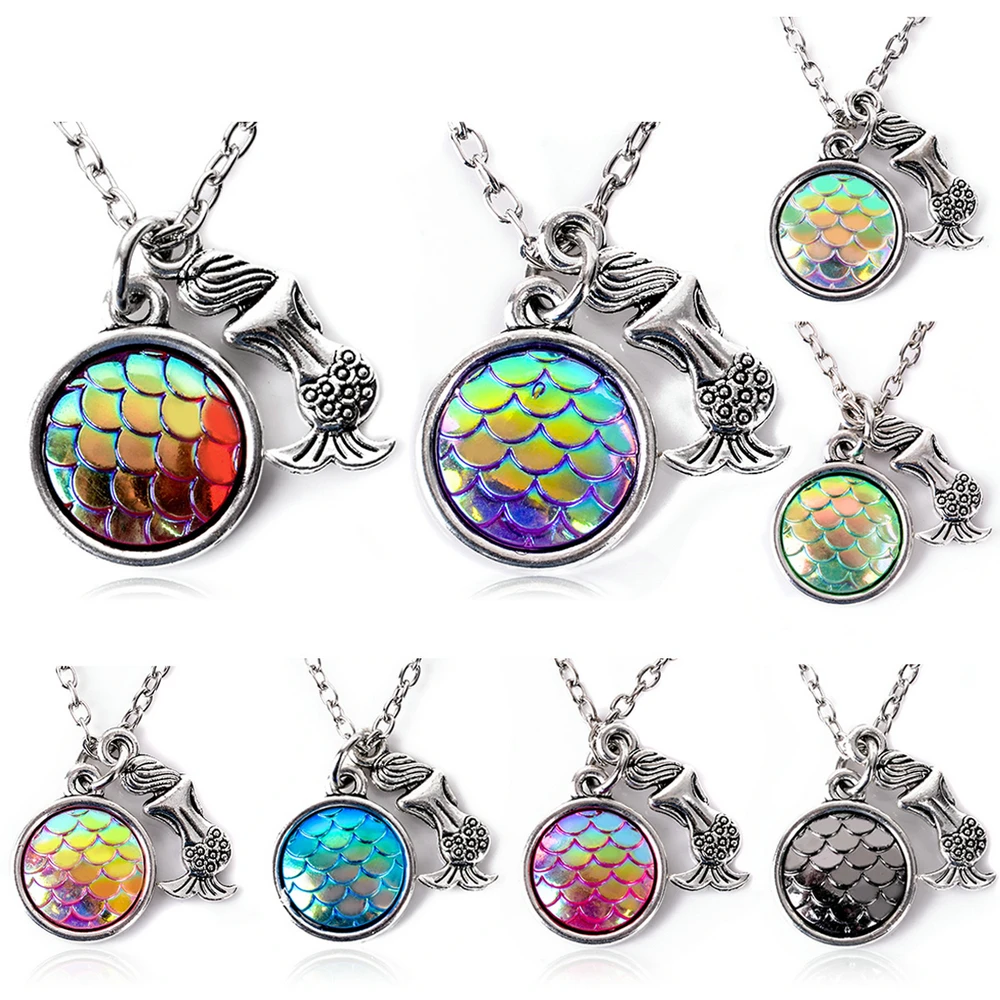 Sereia da Escala de Peixes Pingente Rainbow Holográfico Lantejoulas Charme Colar Original Novo Presente Agradável