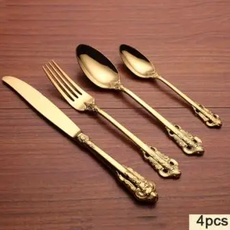 4 шт. роскошный золотой набор столовых приборов, столовый нож для стейка, столовый нож, вилка, чайная ложка, золотой набор посуды, кухонная посуда, столовые приборы, свадебный подарок - Цвет: Mix