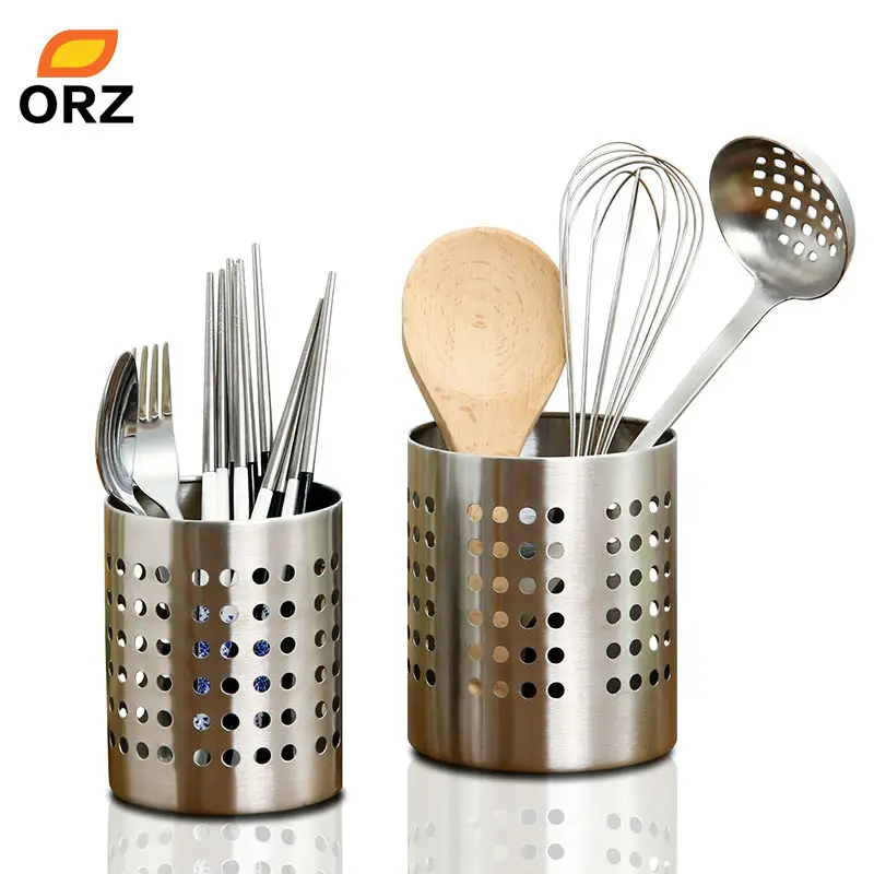 

ORZ 2PCS Tableware Storage Holder Tube Kitchen Accessories Draining Chopsticks Utensils Flatware Organizer Storage Basket