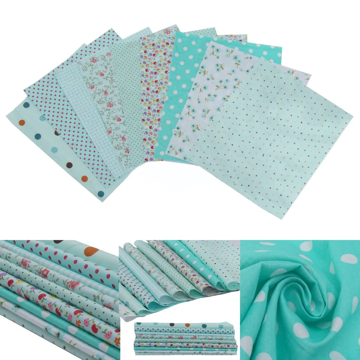 9pcs  New Blue Cotton Fabric Patchwork Batiks Mixed Bundle Sewing Craft 25x25cm