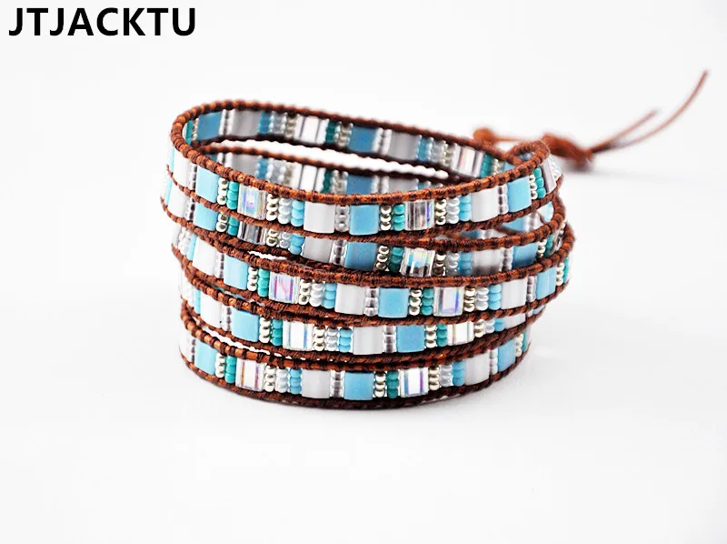 

tial blue seed bead 4X wrap bracelet christmas