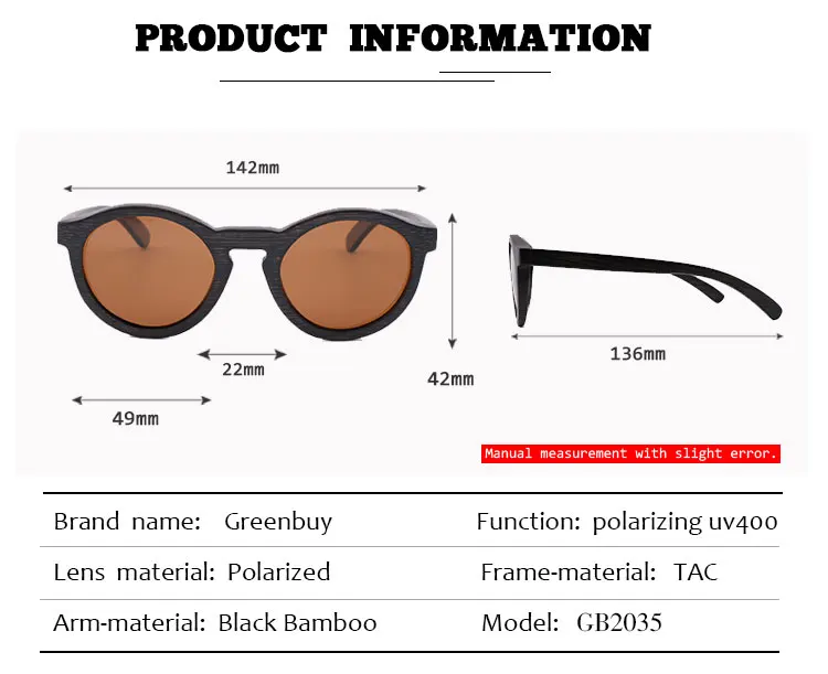 Новые чисто ручной работы бамбуковые черные оправы без оправы очки Ретро Модный тренд круглые мужские и женские солнцезащитные очки