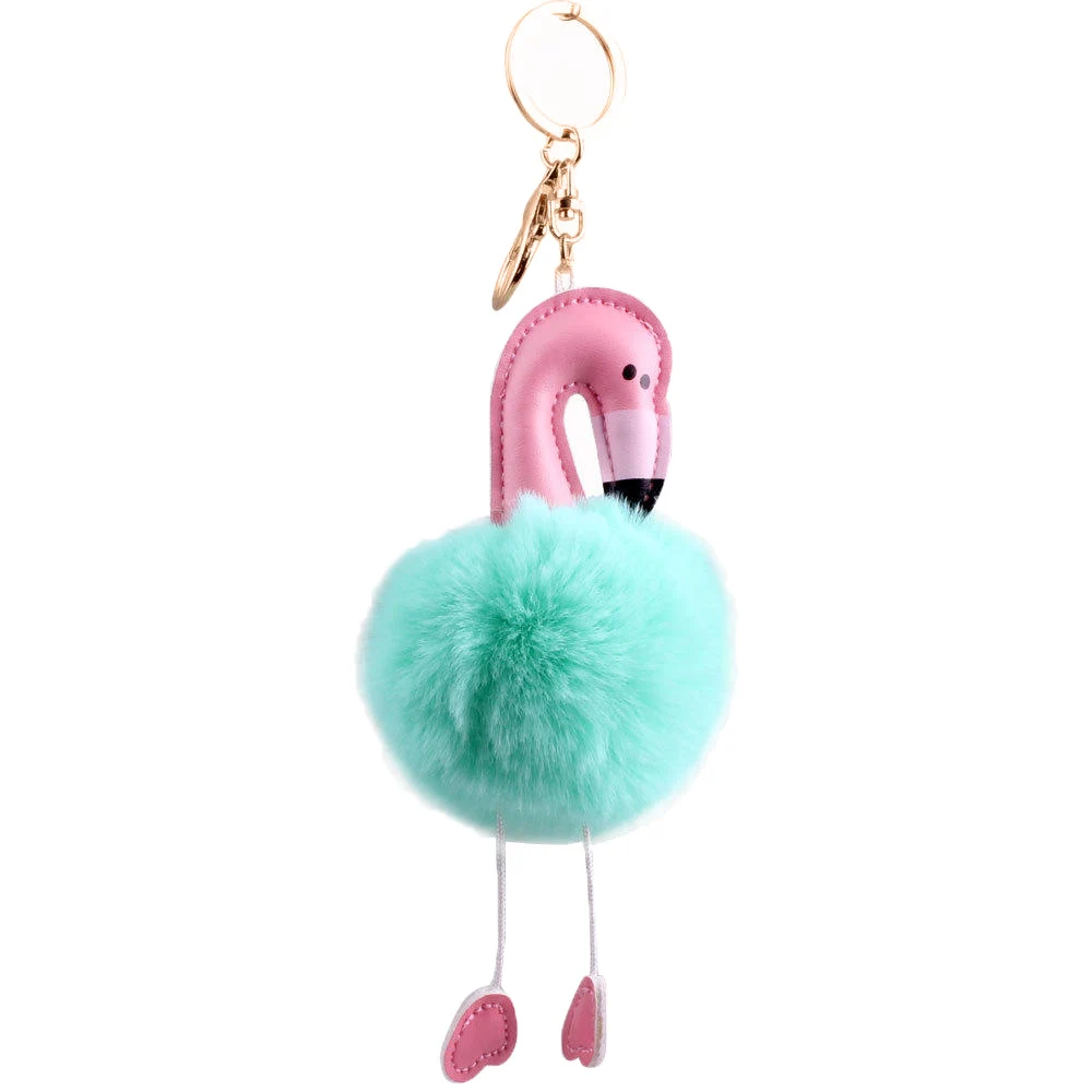 Модная сумка Подвеска из искусственной кожи Фламинго пушистый помпон мяч брелок плюшевая игрушка брелок - Цвет: Светло-зеленый