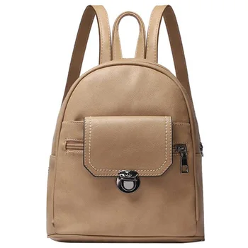

New Small Backpack Solid Color Casual Tide Female Bag Large Capacity Mini Bag Female Lock Buckle Backpack