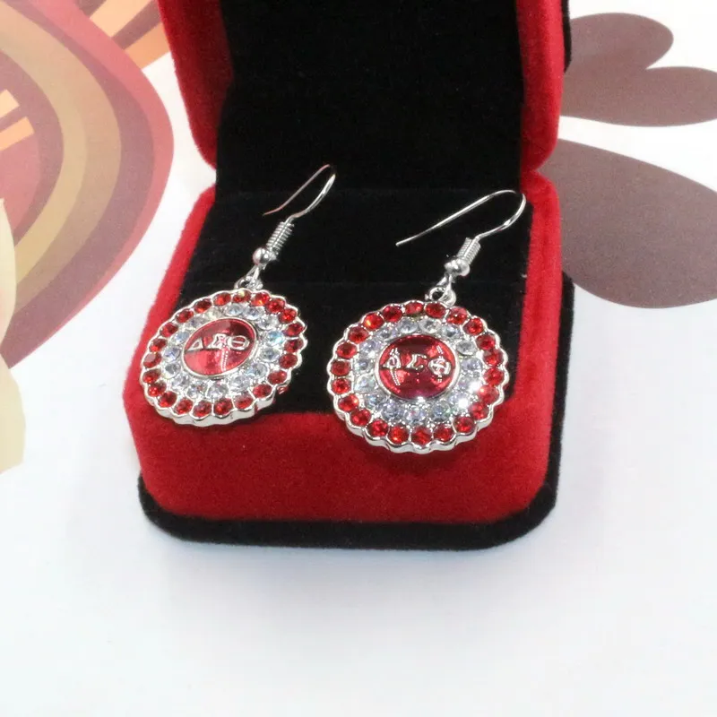 

Free Shipping Greek DST Delta Sigma Theta Sorority Fraternity Jewellery White Shiny Red Crystal Enamel Charm Hook Drop Earrings