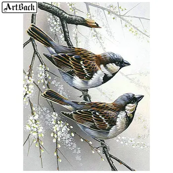 

5d diy diamond painting sparrow full square diamond embroidery 3d round drill two bird twig flower decorative painting