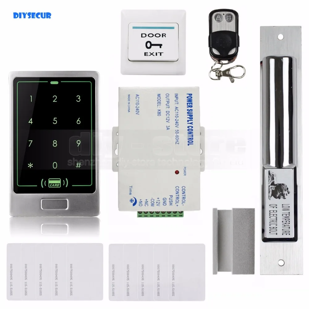 

DIYSECUR 8000User Electric Bolt Lock RFID Touch Reader Password Keypad Door Access Control Security System Kit C20