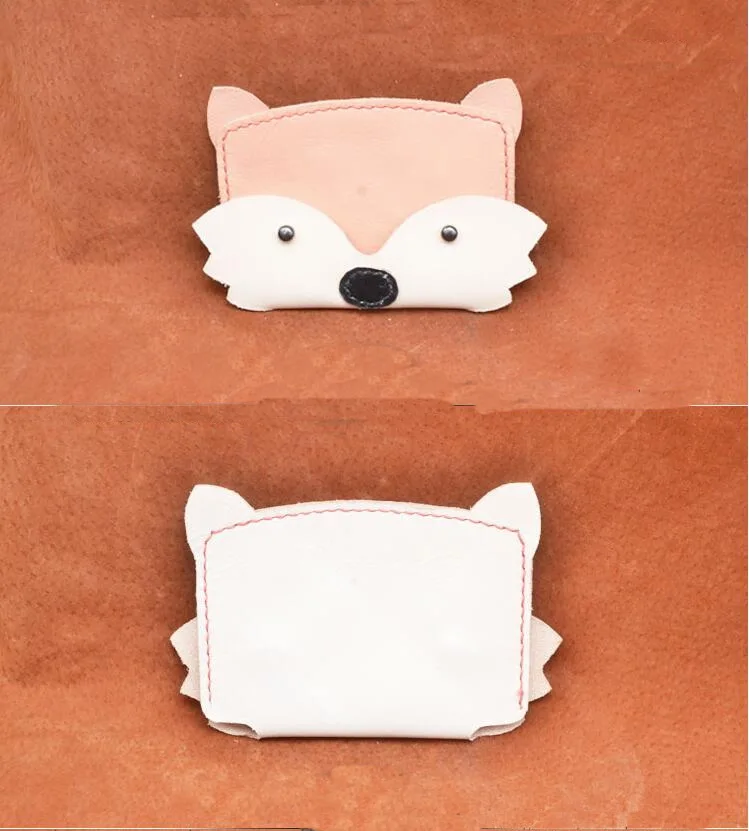 DIY leather craft Handmade fox coin purse card package sewing pattern pvc template