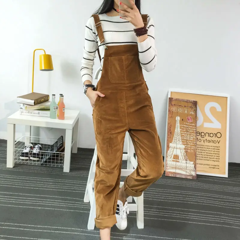 

2019 Spring Fashion Regular Corduroy Womens Rompers Pockets Full Length Overalls For Women Bodysuit Rompers Womens Jumpsuit