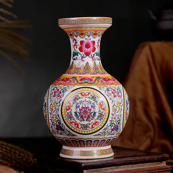Jingdezhen Classical Enamel Vase With Lucky Patterns Porcelain Modern Vintage Flower Vase Ceramic Flower Christmas Decoration 4
