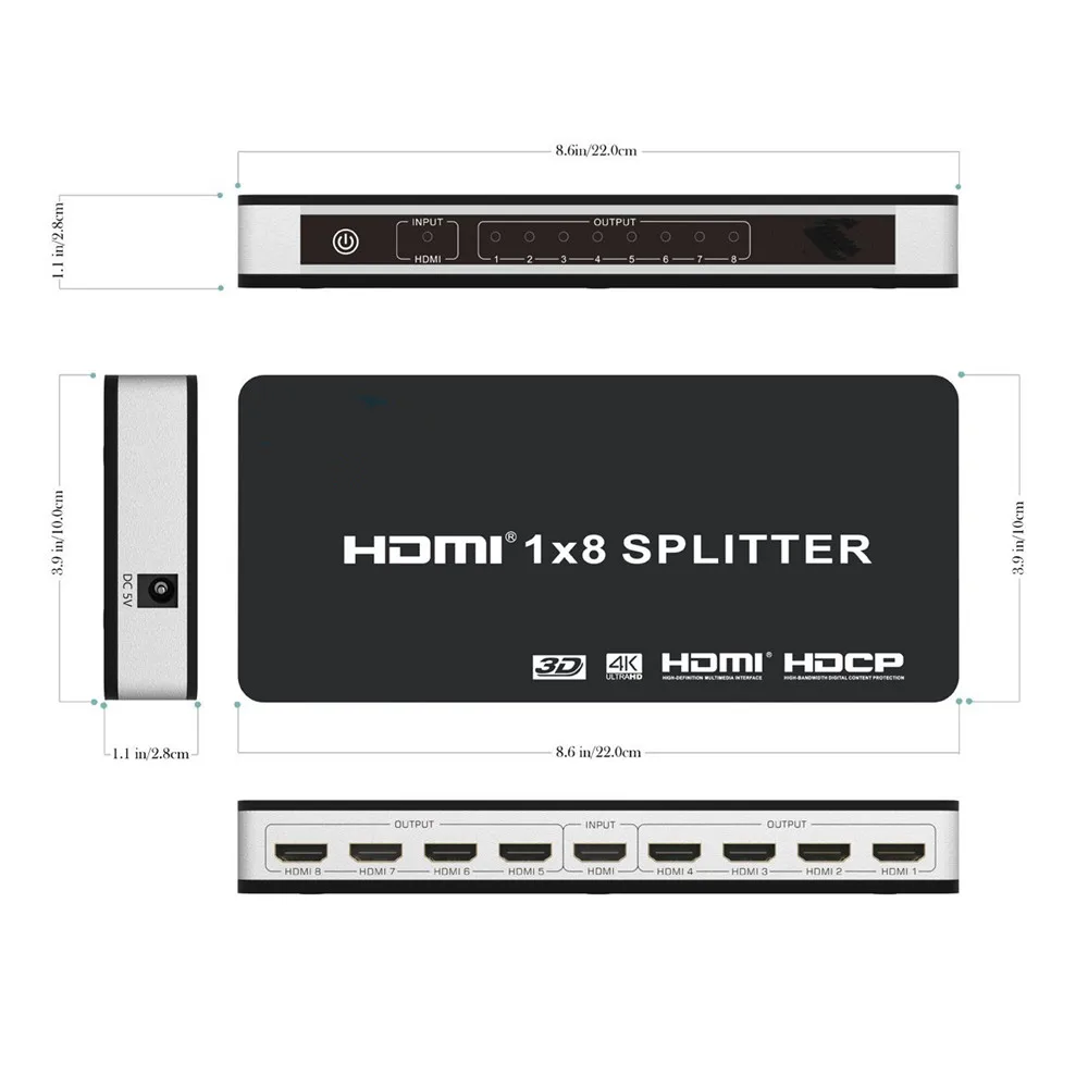 UHD HDMI 2.0 HDCP 2.2 1x4 1X8 HDMI Splitter Amplifier 1 Input 4/8 Out 4K 60 Fps HDMI Splitter Switch Box For XBox PS3 DVD HDTV