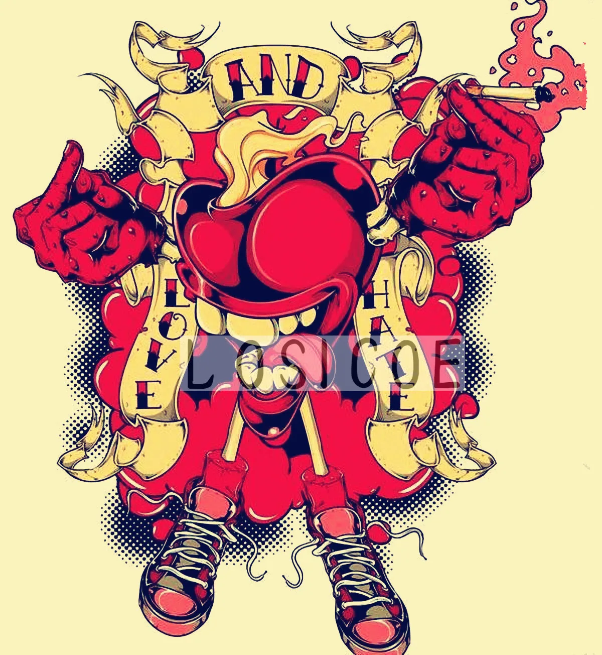 CINTA DAN BENCI Tattoo Sketsa Retro Kraft Paper Poster Wall Sticker