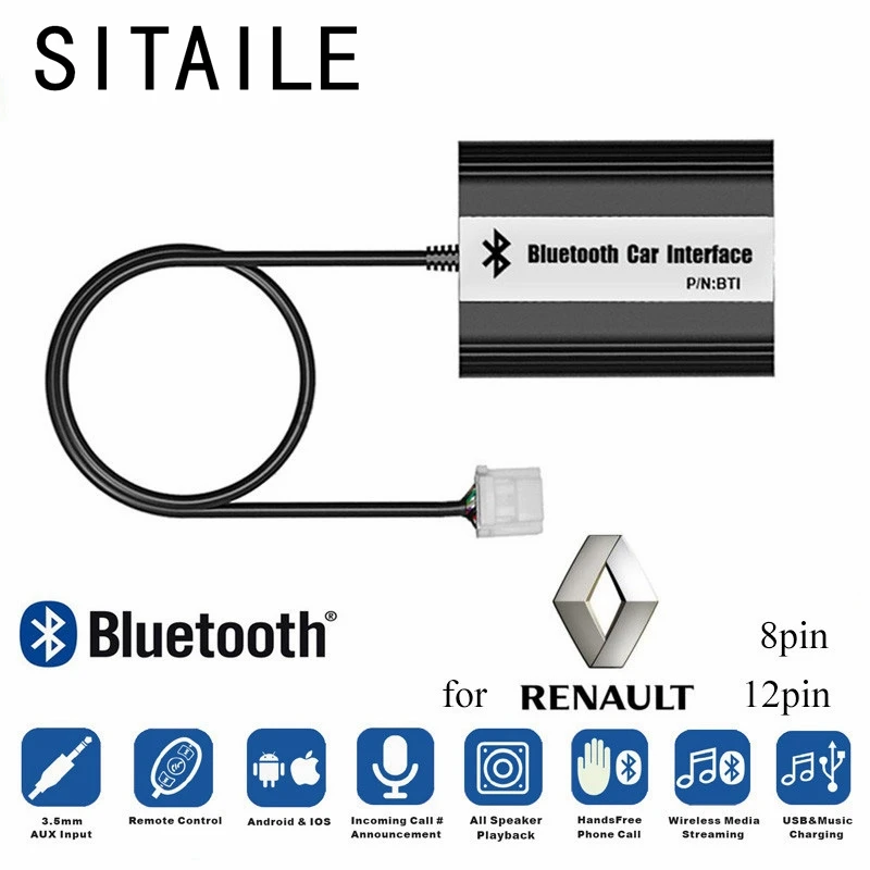 

SITAILE Car Bluetooth A2DP Adapter for Renault 8pin 12pin Clio Avantime Master Modus Scenic Traffic Interface MP3 Music Players