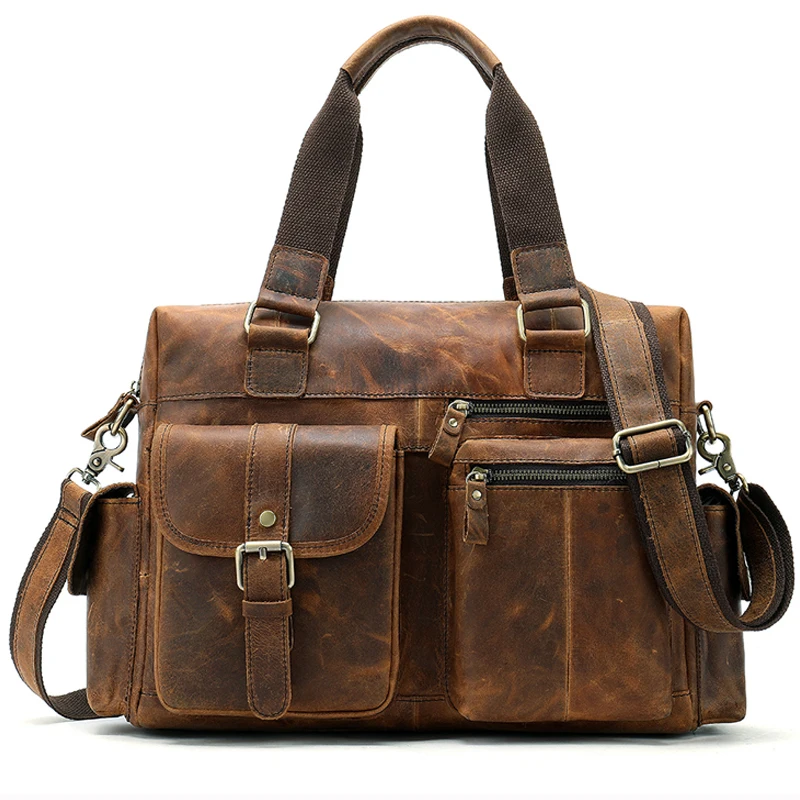 

100% Genuine Leather Messenger Bag Men Shoulder Bag Casual Male Briefcases Laptop Handbags Computer Leather Bags for Documents