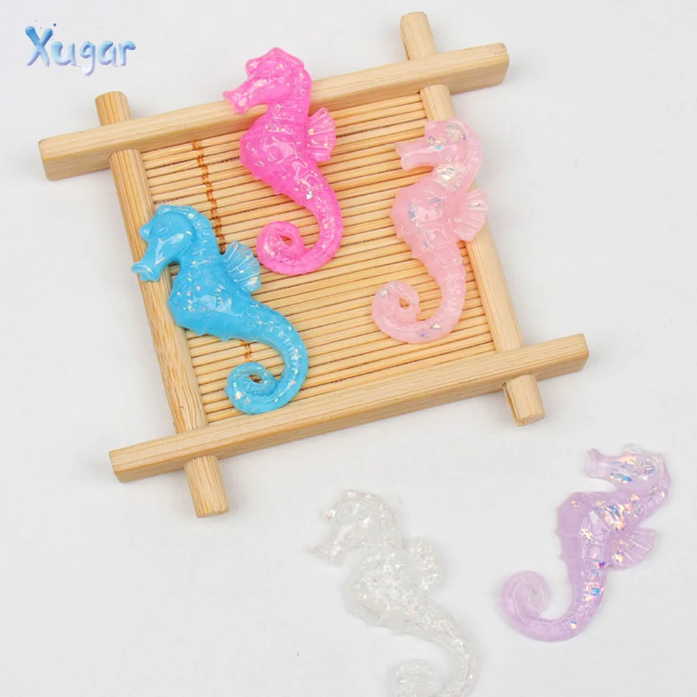 

10pcs/bag Cute Seahorse Glitter Sequin Resin Flatback Patches Resin Cabochon for Crafts DIY HairBow Phone Case Decor Accessories