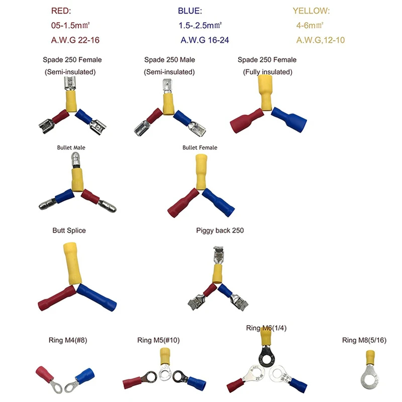 900 шт. набор обжимных разъемов смешанных цветов, изолированные электрические обжимные клеммы с 18 размерами, набор разъемов для электрических проводов
